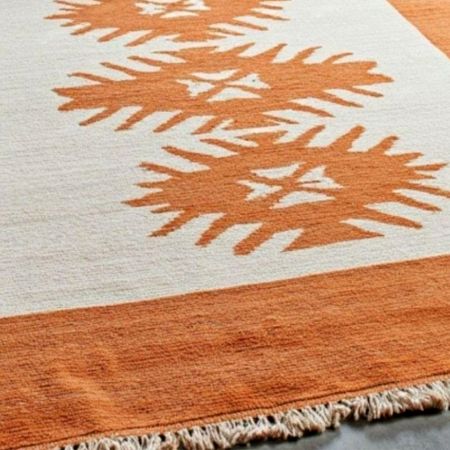 Hand Knotted Minimalist Orange Wool Rug